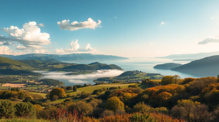 Panoramic view of Lake Balaton in Hungary, Europe.の写真素材