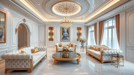 Luxury living room interior with luxurious furniture. 3D renderingの写真素材