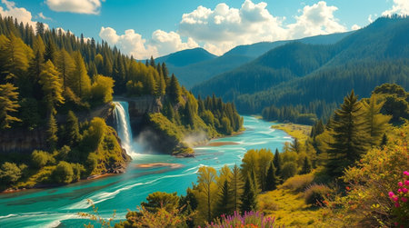 Waterfall in the mountains. Summer landscape in the Altai Mountains.の写真素材