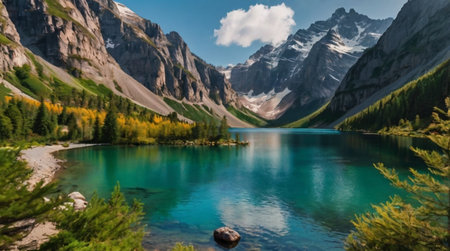 Mountain lake in the Canadian Rockies, Alberta, Canada. Panoramaの写真素材