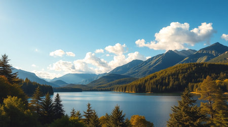 Beautiful view of a lake in the mountains. Autumn landscape.の写真素材