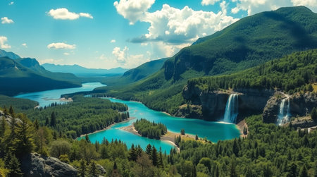 Beautiful summer landscape with turquoise lake and high mountains.の写真素材