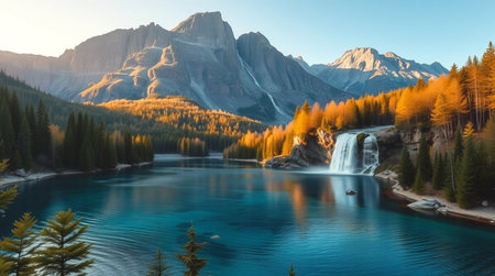Waterfall in the mountains of Yoho National Park, Canada.の写真素材