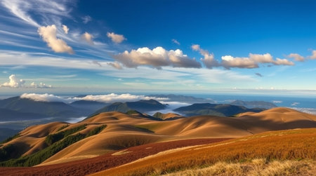 Panoramic view of the beautiful landscape of Carpathian mountainsの写真素材