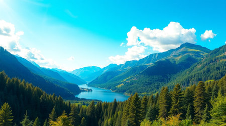 Panoramic view of the lake in the mountains. Nature composition.