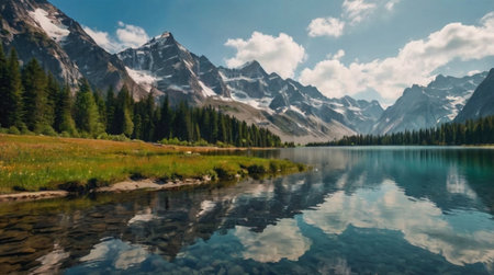 Mountains reflected in the lake, Canadian Rockies, Alberta, Canada