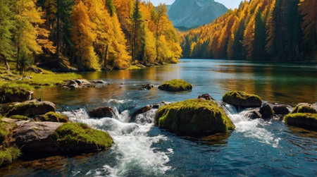 Mountain river in autumn. The concept of active and photo tourism