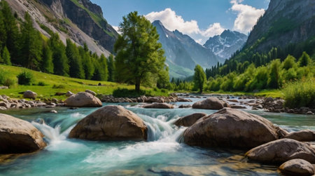 Mountain river in the highlands of the Dolomites.