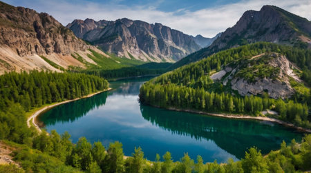 Beautiful mountain lake in the Altai mountains, Siberia, Russiaの写真素材