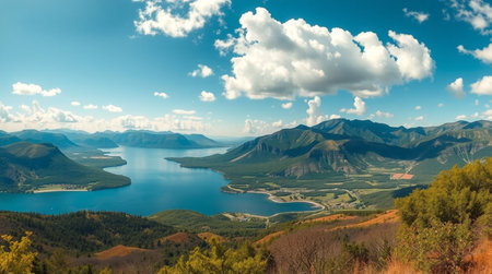 Panoramic view of Lake Wakatipu, Queenstown, New Zealandの写真素材