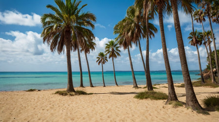 Palm trees on a tropical beach in the Dominican Republic, Caribbeanの写真素材