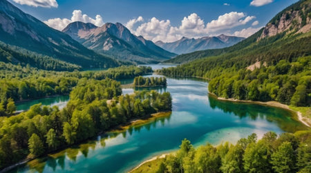 Aerial view of the beautiful mountain lake in the Altai Mountains
