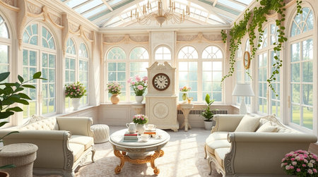 3D render of a classic living room in a country house.