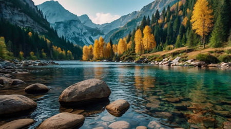 Mountain lake in the autumn. Mountain lake in the Alps.の写真素材