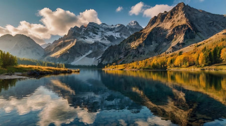 Beautiful autumn alpine landscape. Reflection in the lake.
