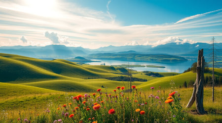 Beautiful landscape in Tuscany, Italy. Panoramic view of Val d'Orcia lake.の写真素材