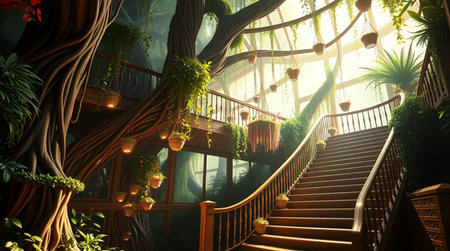 Staircase in the garden at sunset time, vintage style.の写真素材