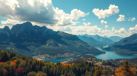 Panoramic view of Lake Lucerne and Alps, Switzerlandの写真素材