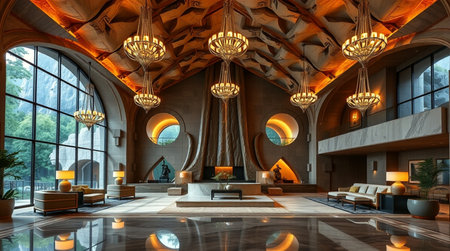 Interior of a hotel lobby. 3D rendering. 3D illustration.の写真素材