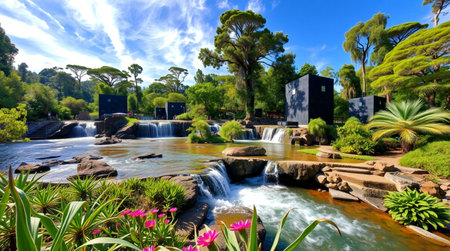 Waterfall in the botanical garden of Santa Cruz de Tenerife