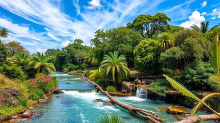 Waterfall in botanical garden of Santa Cruz de Tenerife, Canary Islands, Spainの写真素材