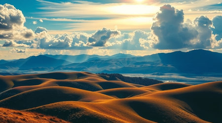 Beautiful landscape. Sand dunes on the background of blue sky.