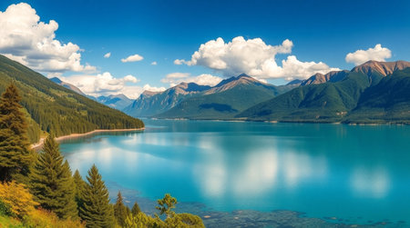 Panoramic view of the lake in the mountains. Altai, Siberia, Russiaの写真素材