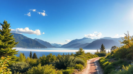Landscape of Lake Wakatipu, Queenstown, New Zealandの写真素材