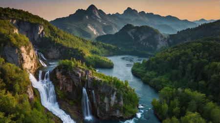 Waterfall in the mountains of the Republic of Adygeaの写真素材