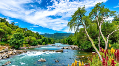 Landscape view of the mountain river in the national park, Costa Ricaの写真素材