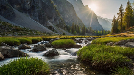 Mountain river in the Altai mountains. Summer landscape. Russia.の写真素材