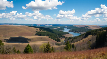 Beautiful panoramic view of the valley and river. Siberia, Russiaの写真素材