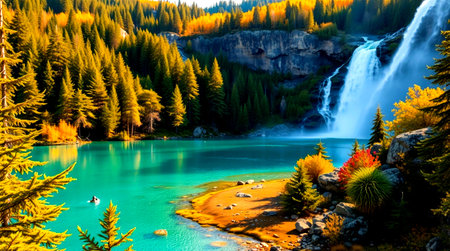 Beautiful alpine lake with crystal clear turquoise water in autumn.
