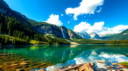 Mountain lake in the Canadian Rockies. The concept of active and photo tourismの写真素材