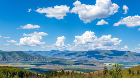 Beautiful summer landscape with mountains and meadows. Siberia, Russiaの写真素材