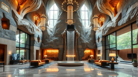 3D CG rendering of Modern luxury hotel and casino with high ceilingsの写真素材