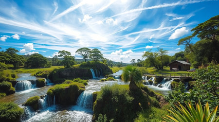 Panoramic view of the Iguazu Falls in Argentinaの写真素材