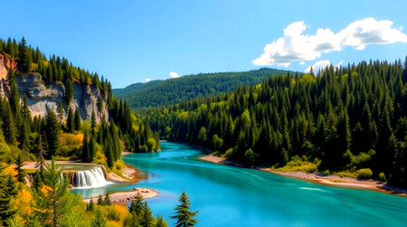 Aerial view of turquoise lake in the mountains. Summer landscape.の写真素材