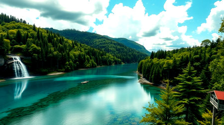 Beautiful landscape of the turquoise water of the lake in the mountains