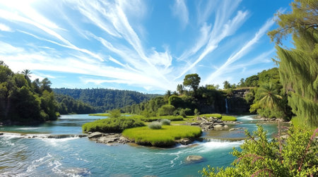 Panoramic view of the Waikato River in New Zealandの写真素材