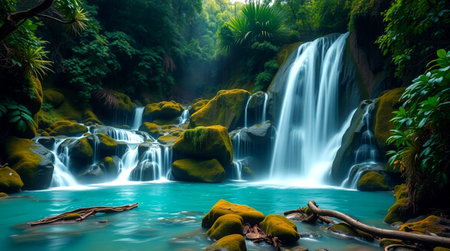 Beautiful waterfall in tropical rainforest. Beautiful waterfall in deep forest.
