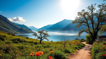 Lake Wanaka, New Zealand. Lake Wanaka is a lake in South Island, New Zealand.の写真素材