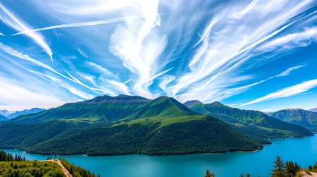 Mountains and lake in Alaska, USA. Beautiful summer landscape.