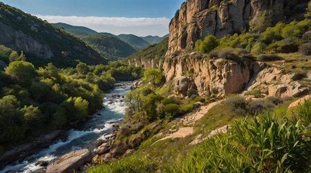 Panoramic view of a mountain river in the Pyreneesの写真素材