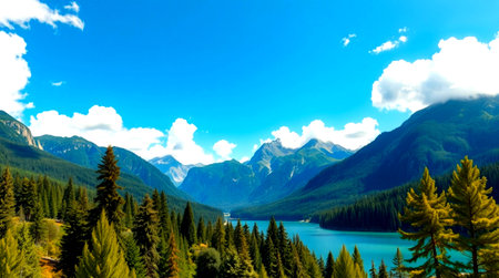 Beautiful alpine lake in the mountains on a sunny summer dayの写真素材