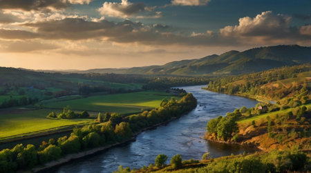 Beautiful sunset over the Moselle river in Germany.の写真素材