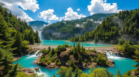 Beautiful view of the turquoise emerald water of a mountain lake.の写真素材