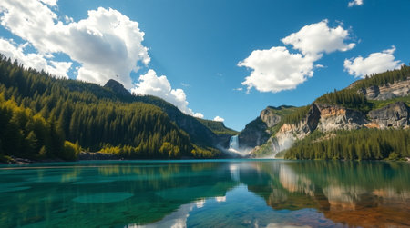 Panoramic view of the lake of Braies, Dolomites, Italyの写真素材
