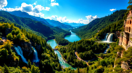 Beautiful view of the famous waterfallの写真素材