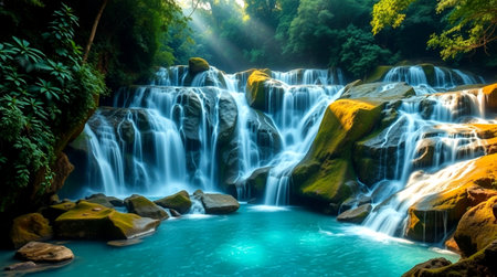 Beautiful waterfall in the deep forest of Thailand, Kanchanaburi